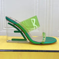 FENDI FIRST 95 MM HIGH-HEELED SANDAL IN GREEN FERN TPU FILM AND LAMBSKIN