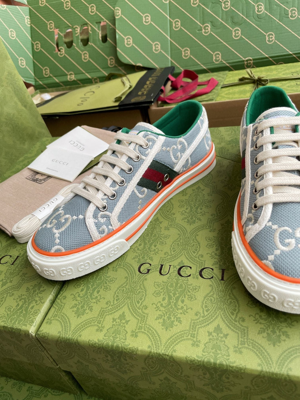 GG 26 Platform Sneaker Light Blue White Monogram Canvas 632831