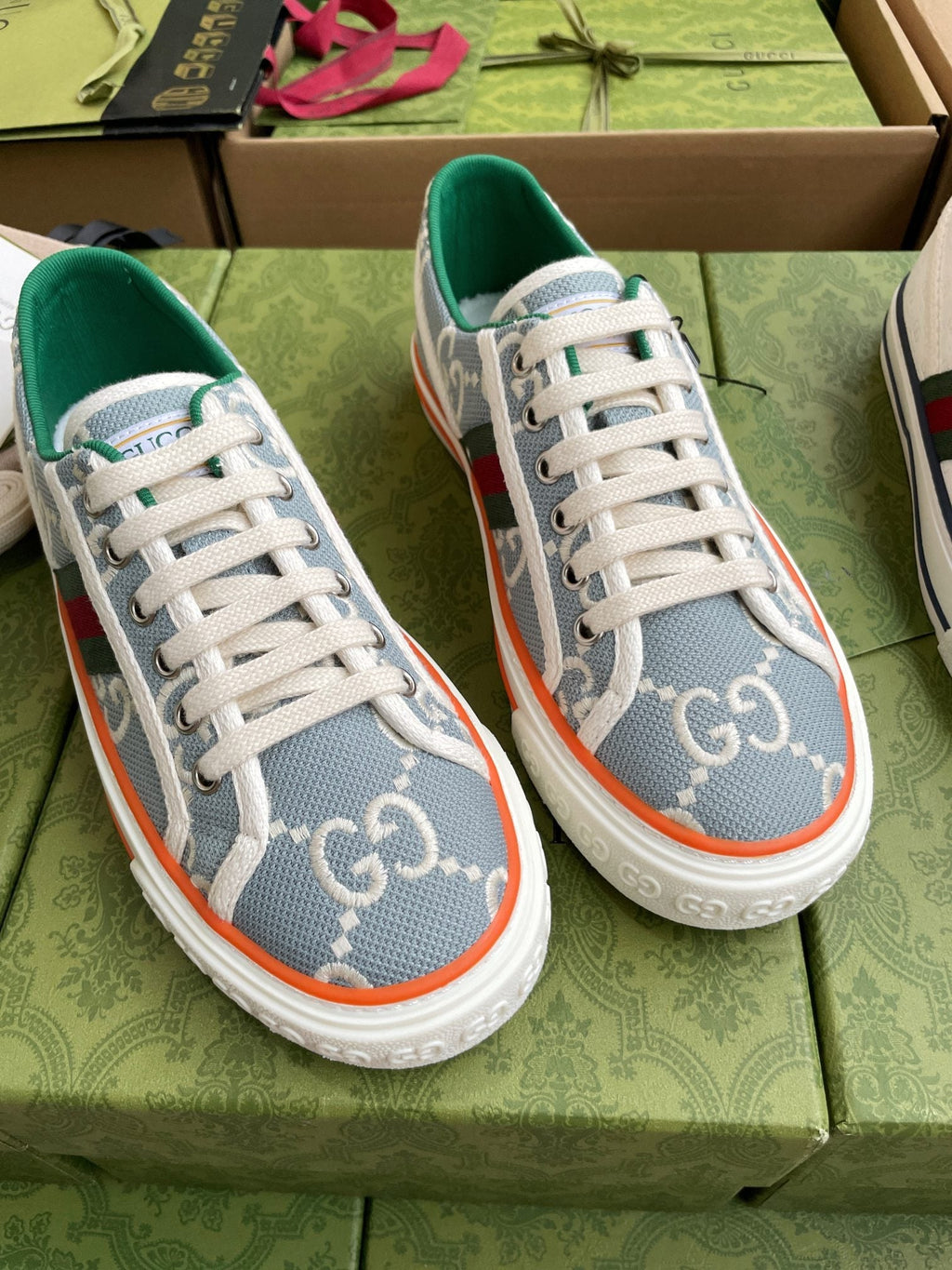 GG 26 Platform Sneaker Light Blue White Monogram Canvas 632831