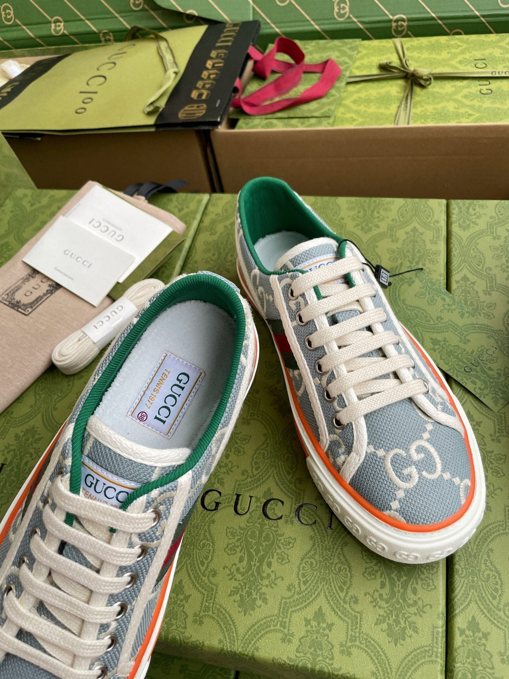 GG 26 Platform Sneaker Light Blue White Monogram Canvas 632831