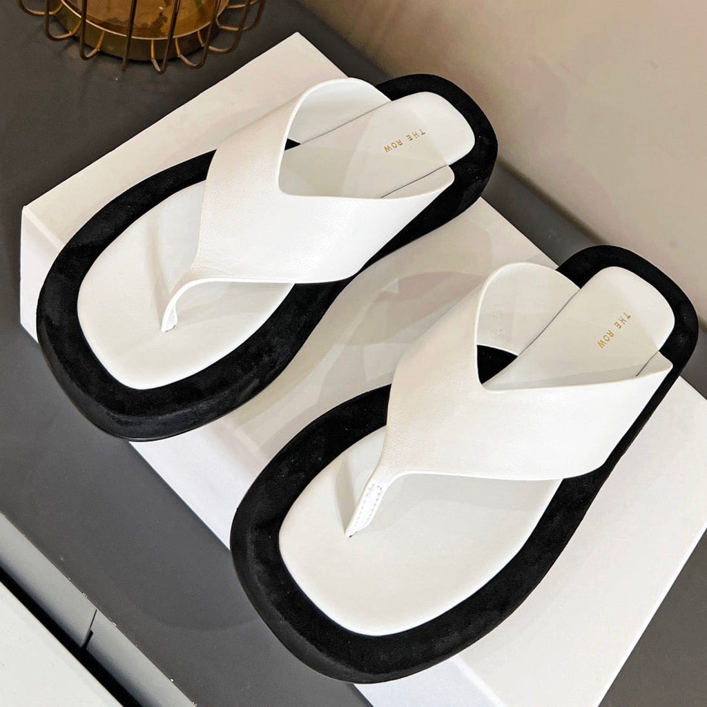 The Row Ginza Platform Sandal Black White Velvet Leather 293551