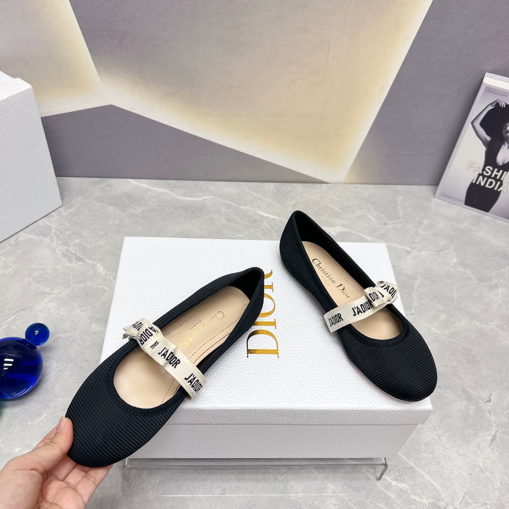 Dior 2026 J'Adior Ballet Flat Black Fabric Leather 725954