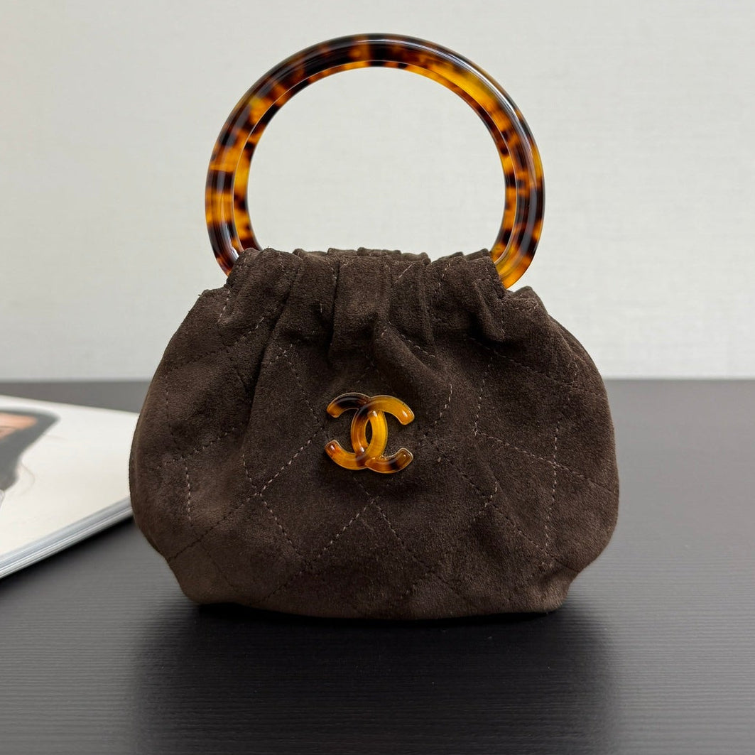 Chanel 2026 Pouch 24cm Brown Tortoiseshell Suede Effect Plexi