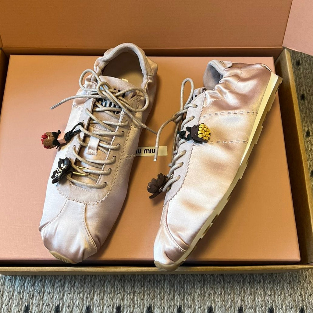 Miu Miu 2026  Plume Sneaker With Floral Charm Pink Satin 621345