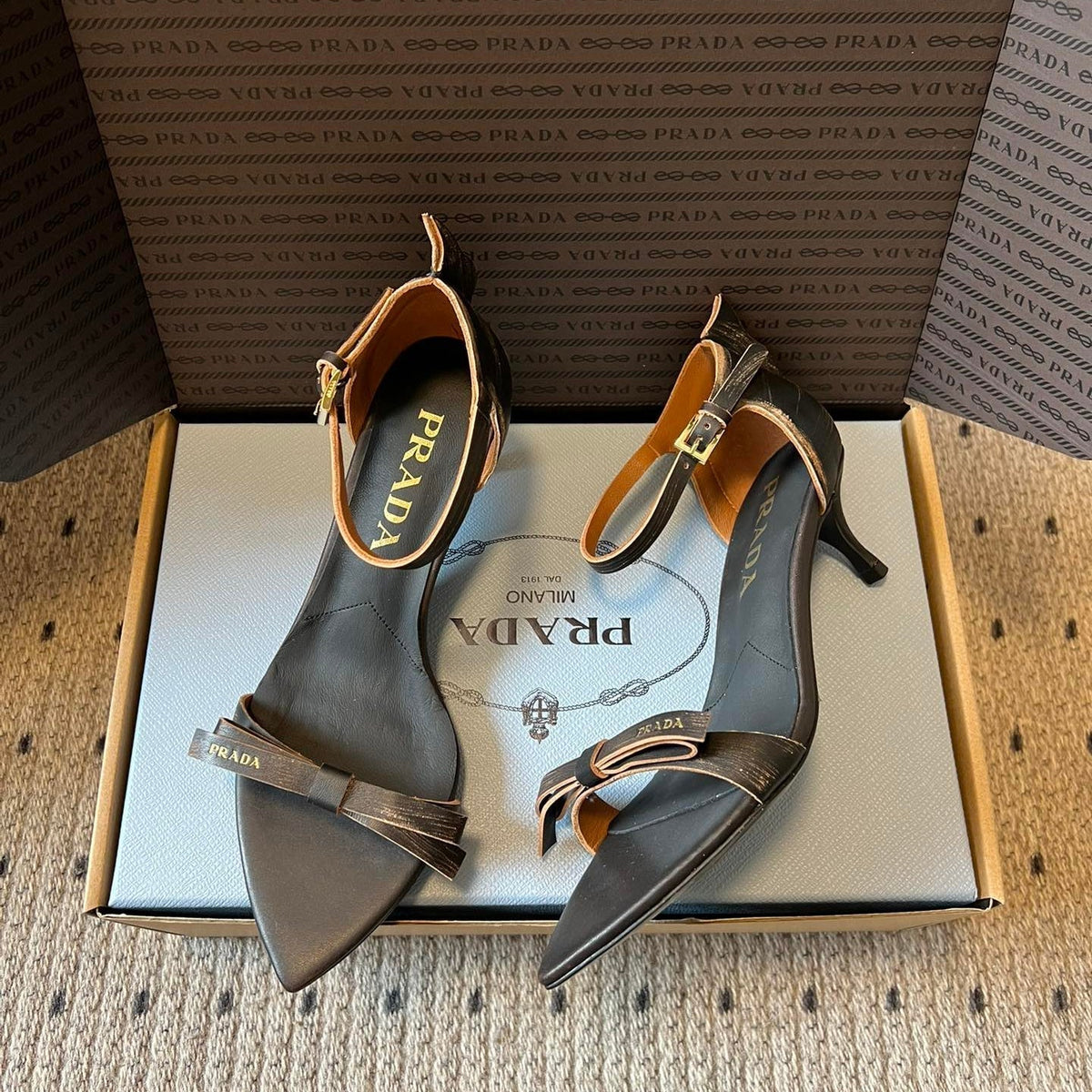 PRA 26S High-Heeled Sandals 60 Black Brown Cowhide 627445