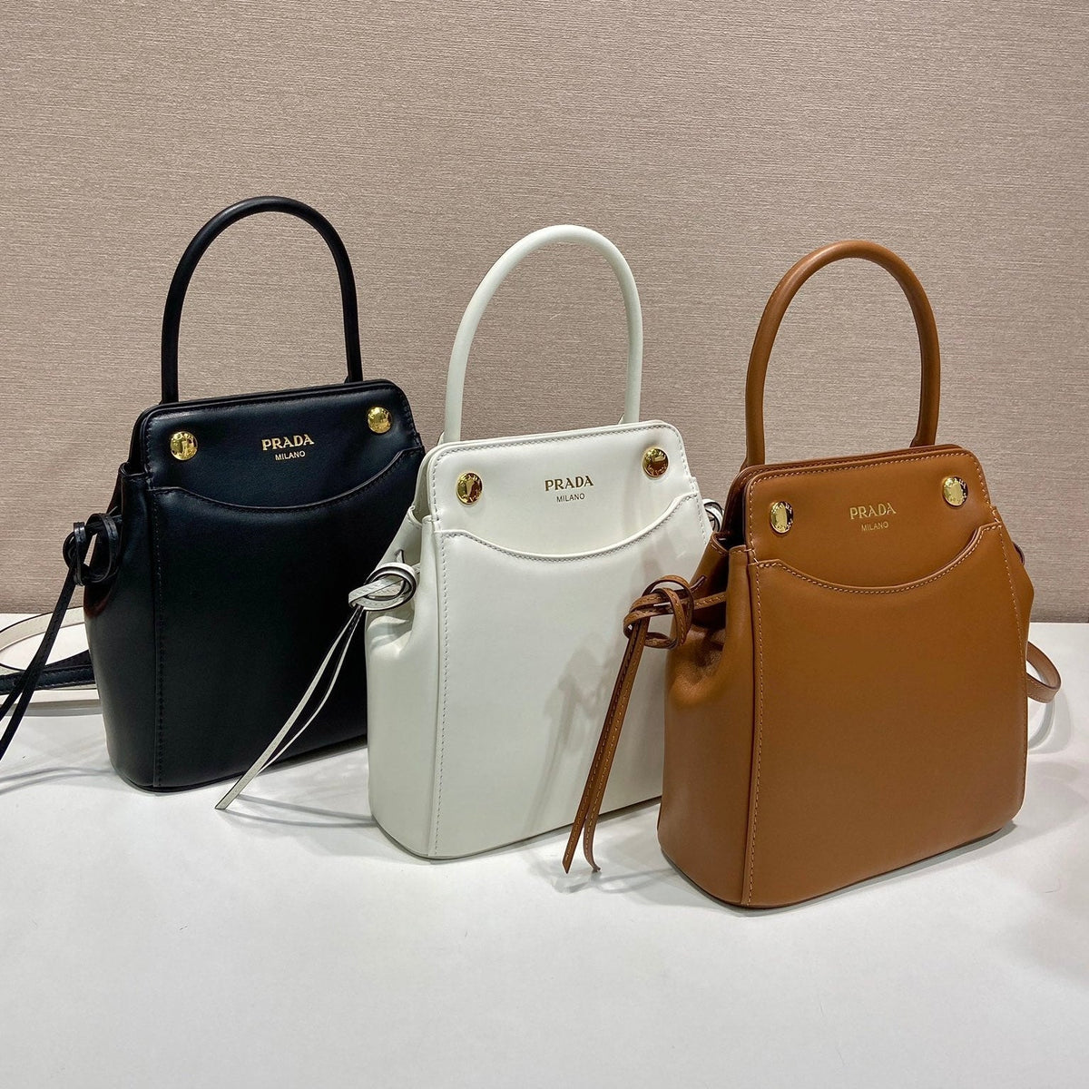 Prada 2026 Carry Bag 21cm Black White Brown Calfskin 351841