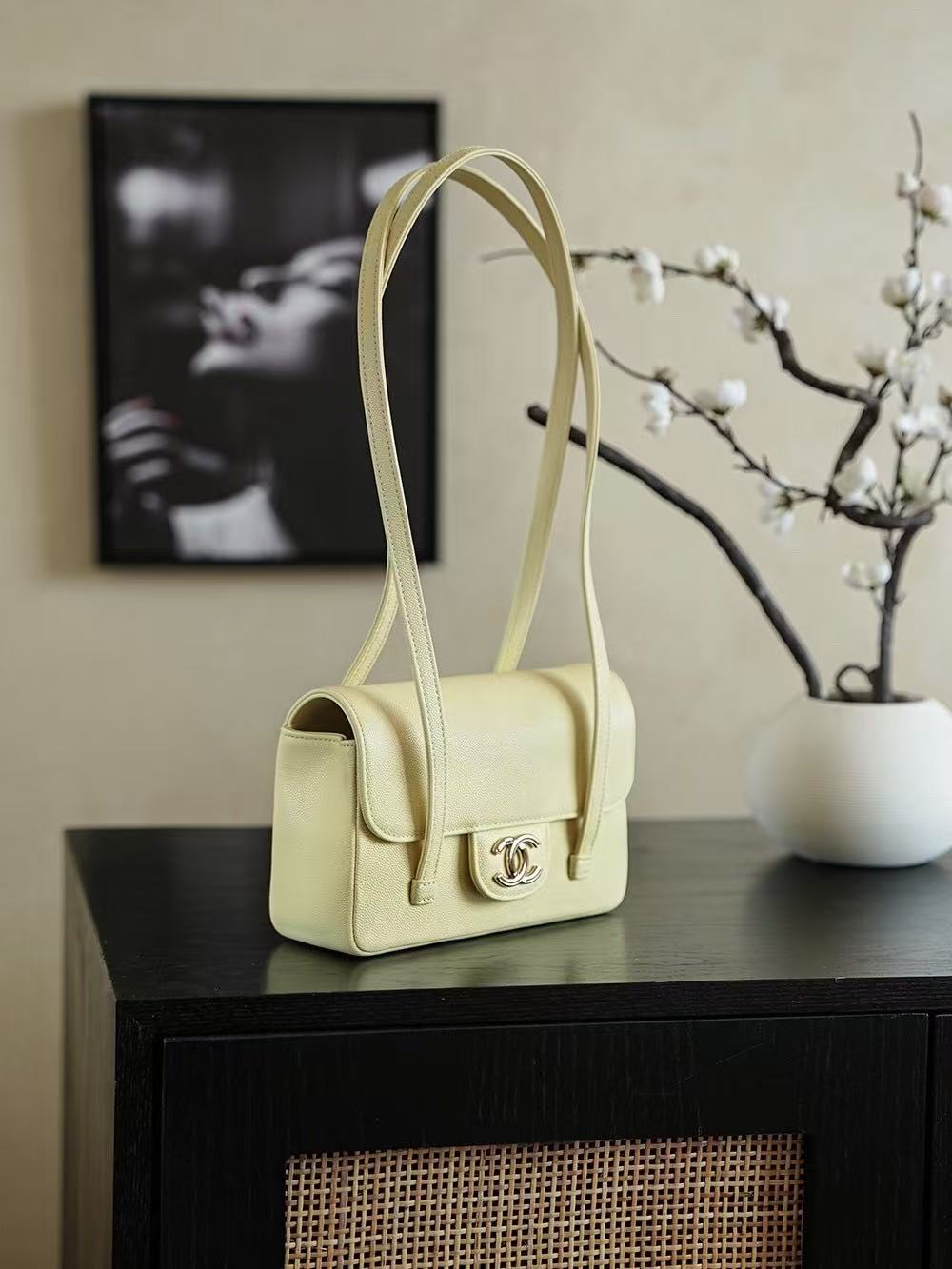 Chanel 2026 Bag 22cm Yellow Grained Shiny Calfskin