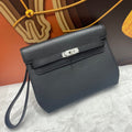 Hermes 2026 KellyDepeches 25 Pouch Black Togo Calfskin with Silver Hardware