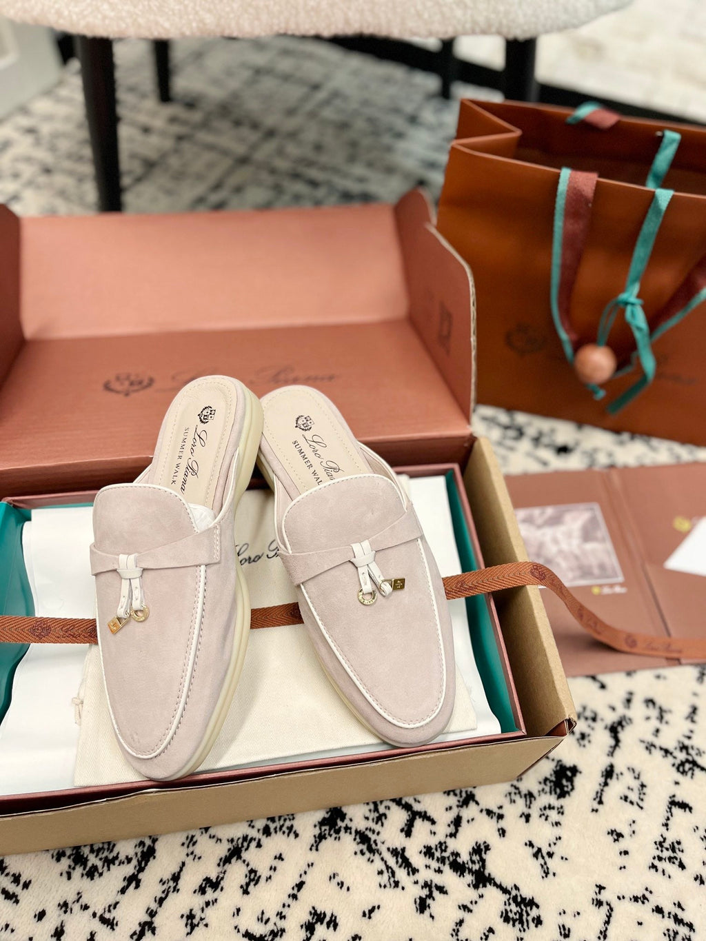 Loro Piana 2026 Charms Walk Babouche Mule Light Pink Suede