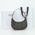 Celine 2026 Ava Shoulder Bag 23cm Black Tan Triomphe Canvas Calfskin