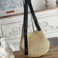Loewe x Paula's Ibiza Small Punch Hole Hobo Bag Beige Black Raffia Leather