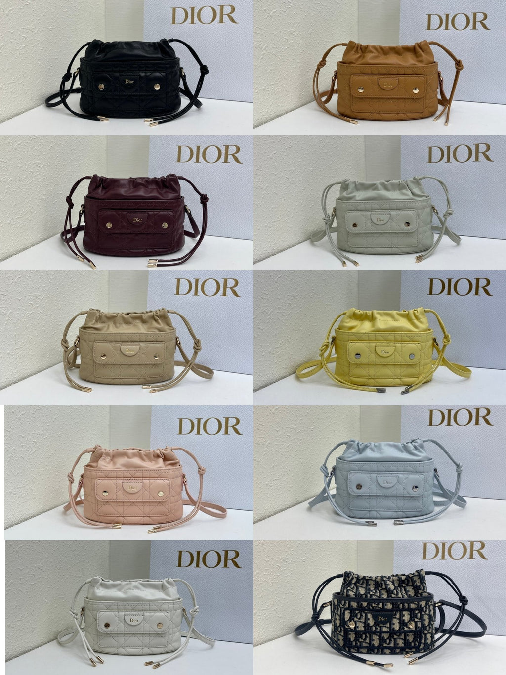 Dior 2026 Mini DiorTravel Bucket Bag 22cm Fabric Lambskin