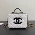 Chanel 2026 Vanity Case 21cm White Black Caviar Leather