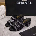 Chanel 2026 Rhinestone Mules Block Heel And Lettered Design Leather 778400