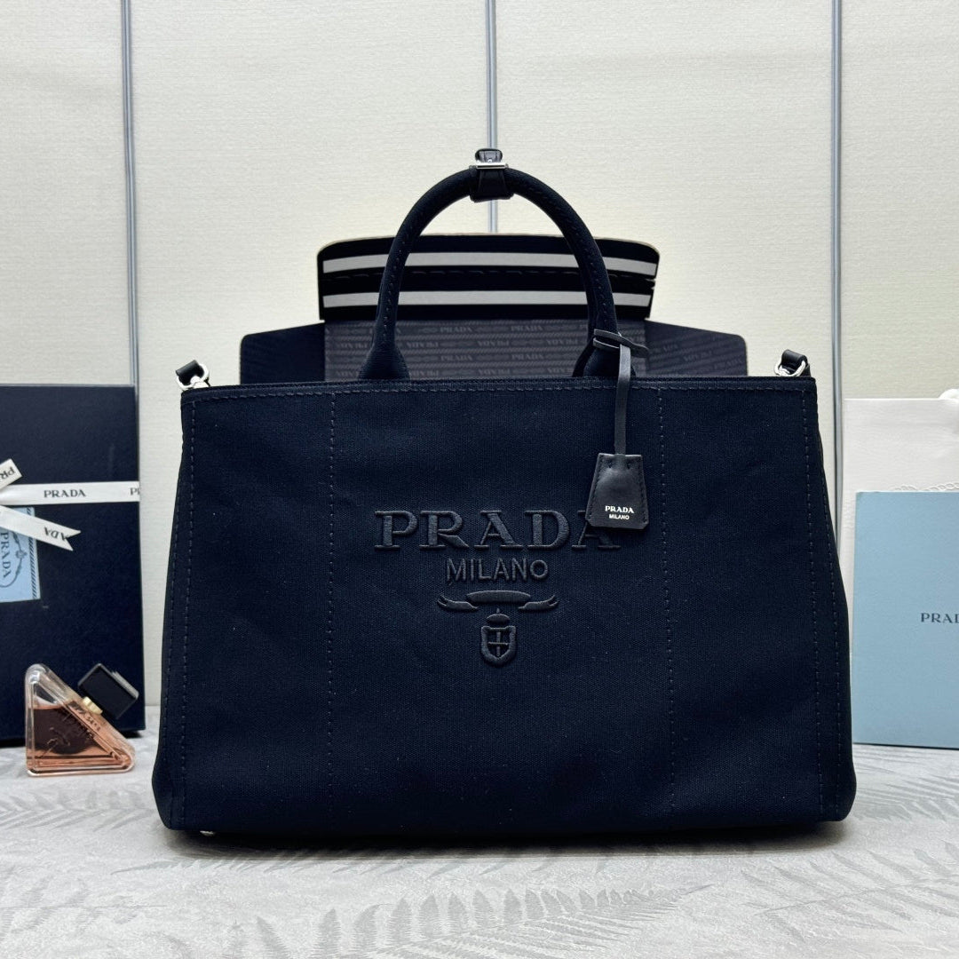 Prada 2026 Jardinière Tote Bag 43cm Cotton Canvas