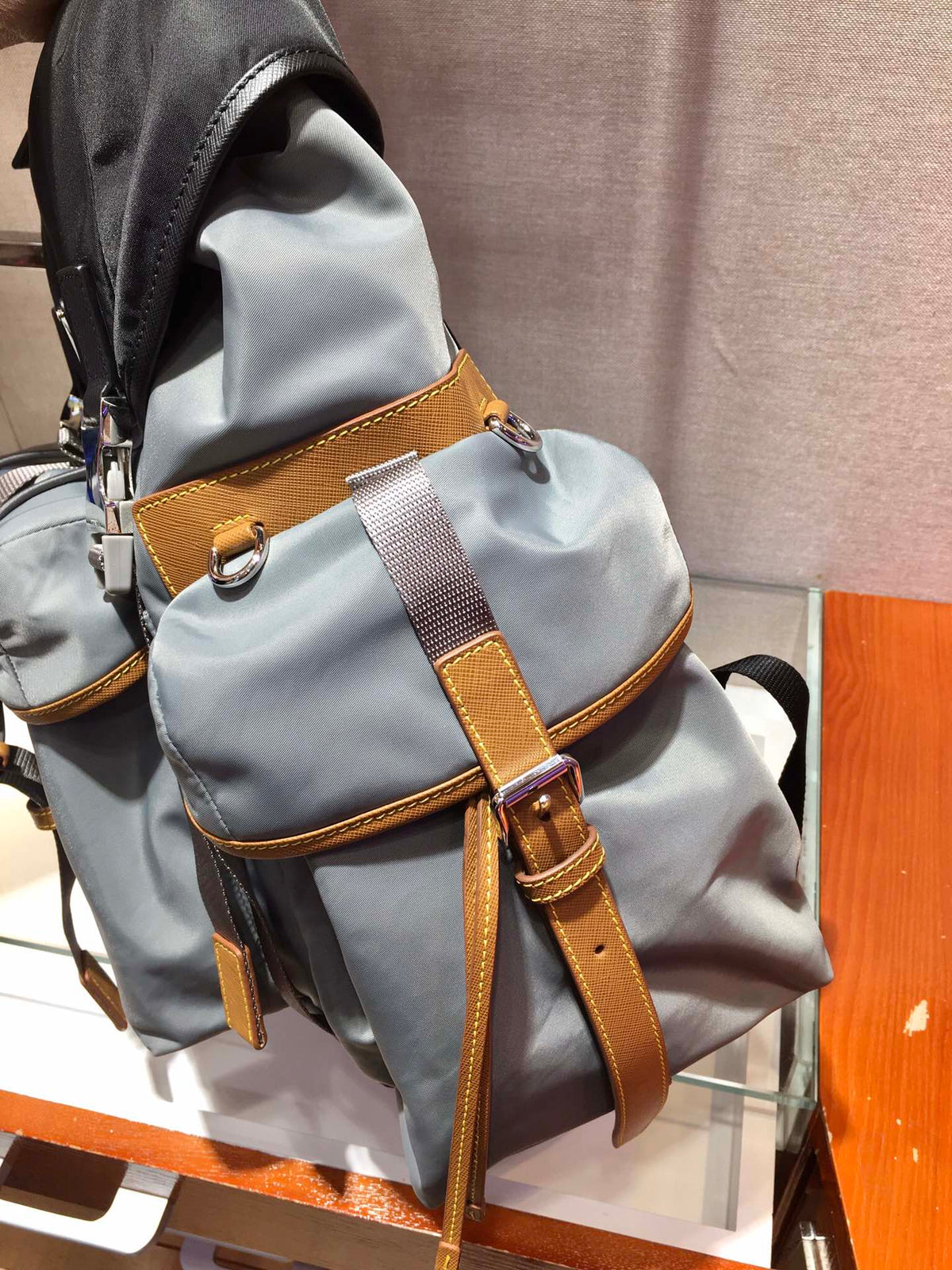 Prada 2026 Black Beige and Grey Fabric With Saffiano Leather 351880