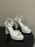 Chanel 2026 High heeled Chunky Platform Peep-toe Sandals Tweed Leather