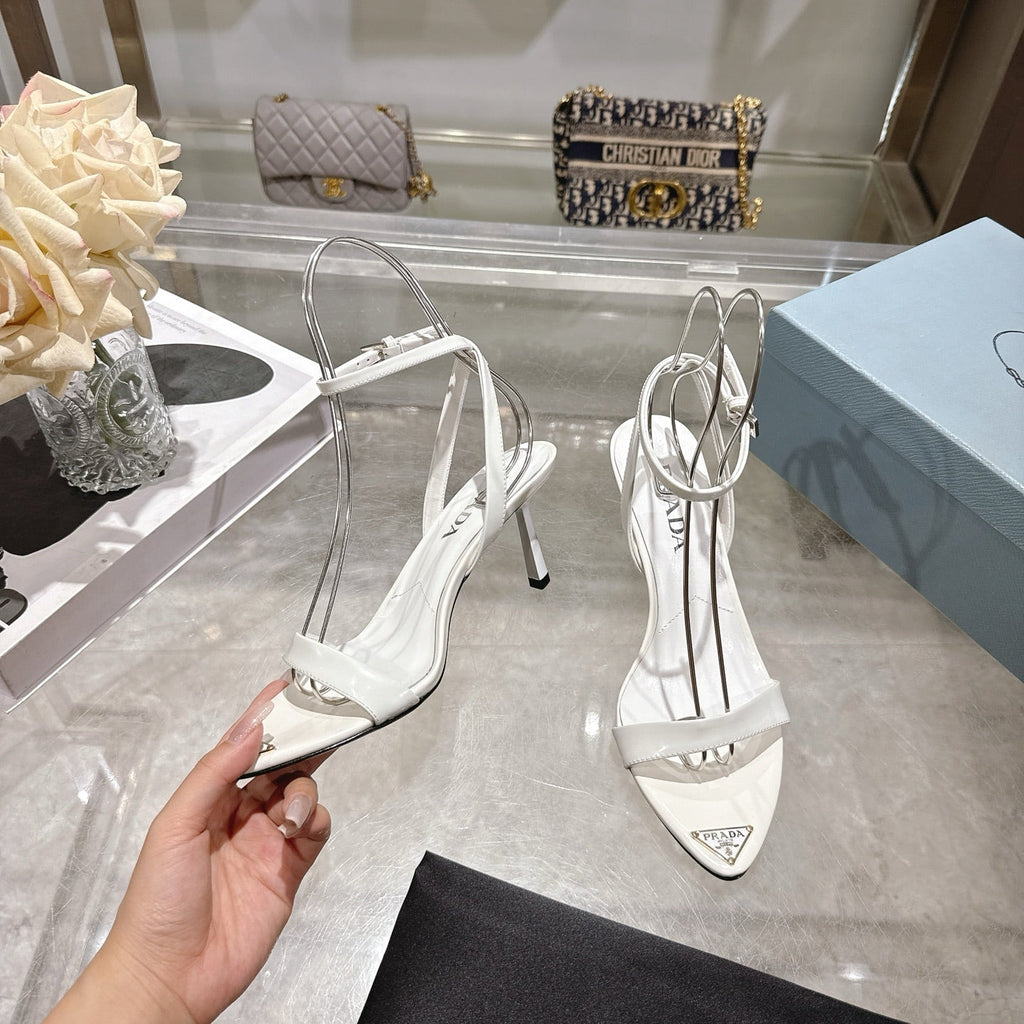 Prada 2026 High-Heeled Pointed-Toe Sandals 75mm Sheepskin Leather 770603