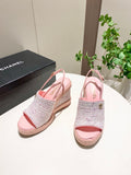 Chanel 2026 New Wedge Sandals 100mm Tweed Sheepskin 767261