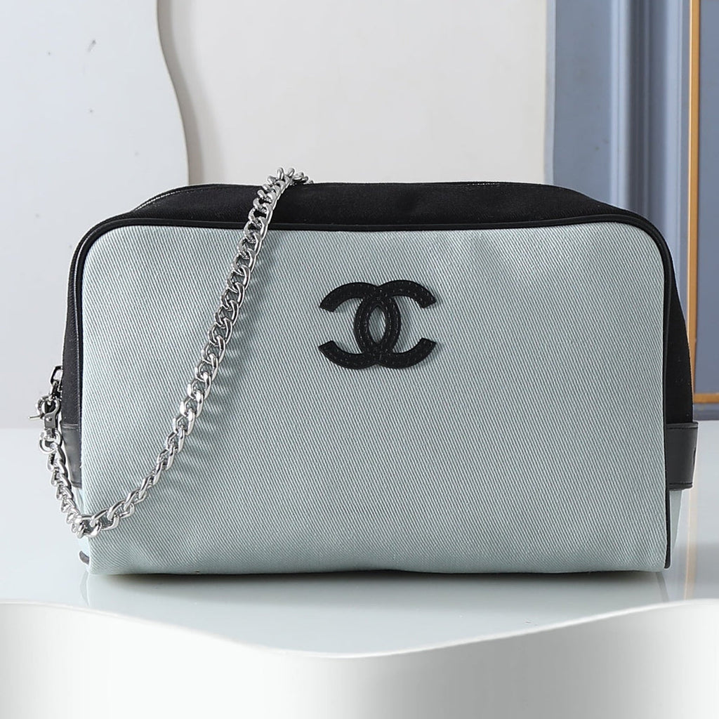 Chanel 2026 Large Zippered Pouch 29cm Canvas Leather