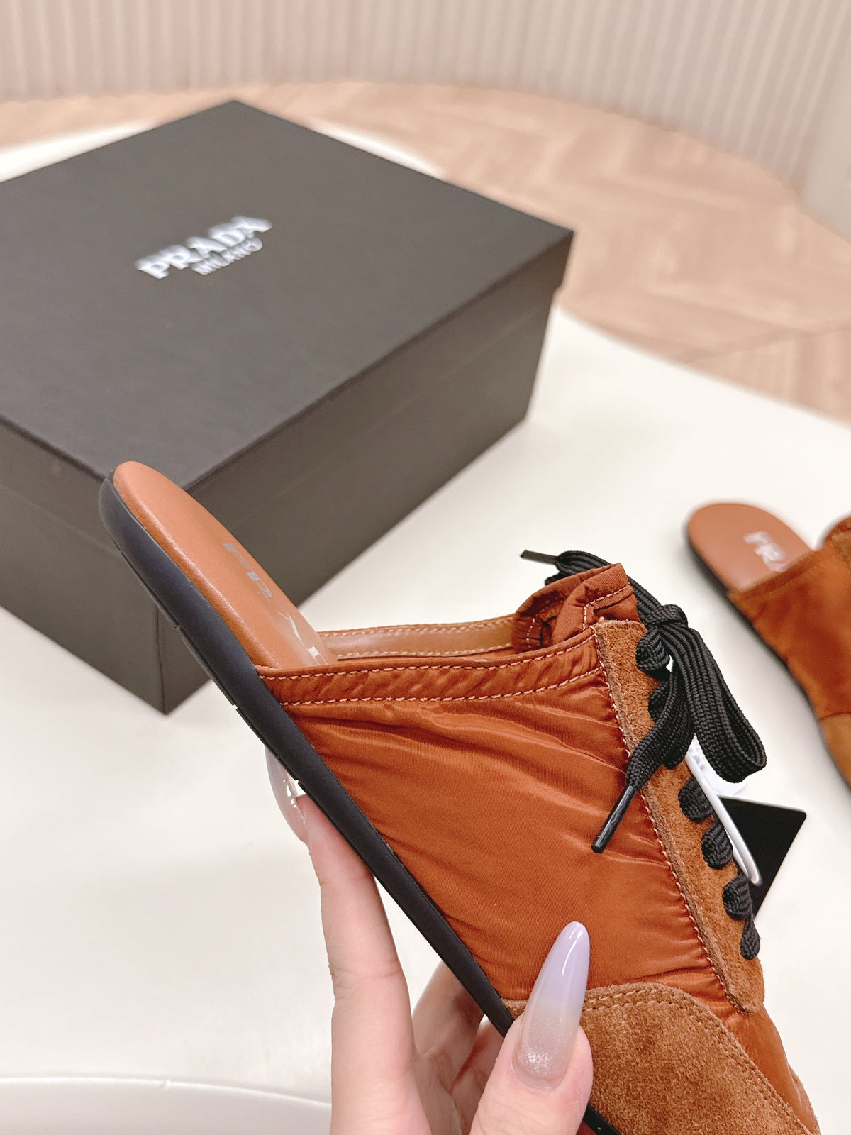 PRA 26S Mule Sneaker Camel Brown Suede Canvas 600607
