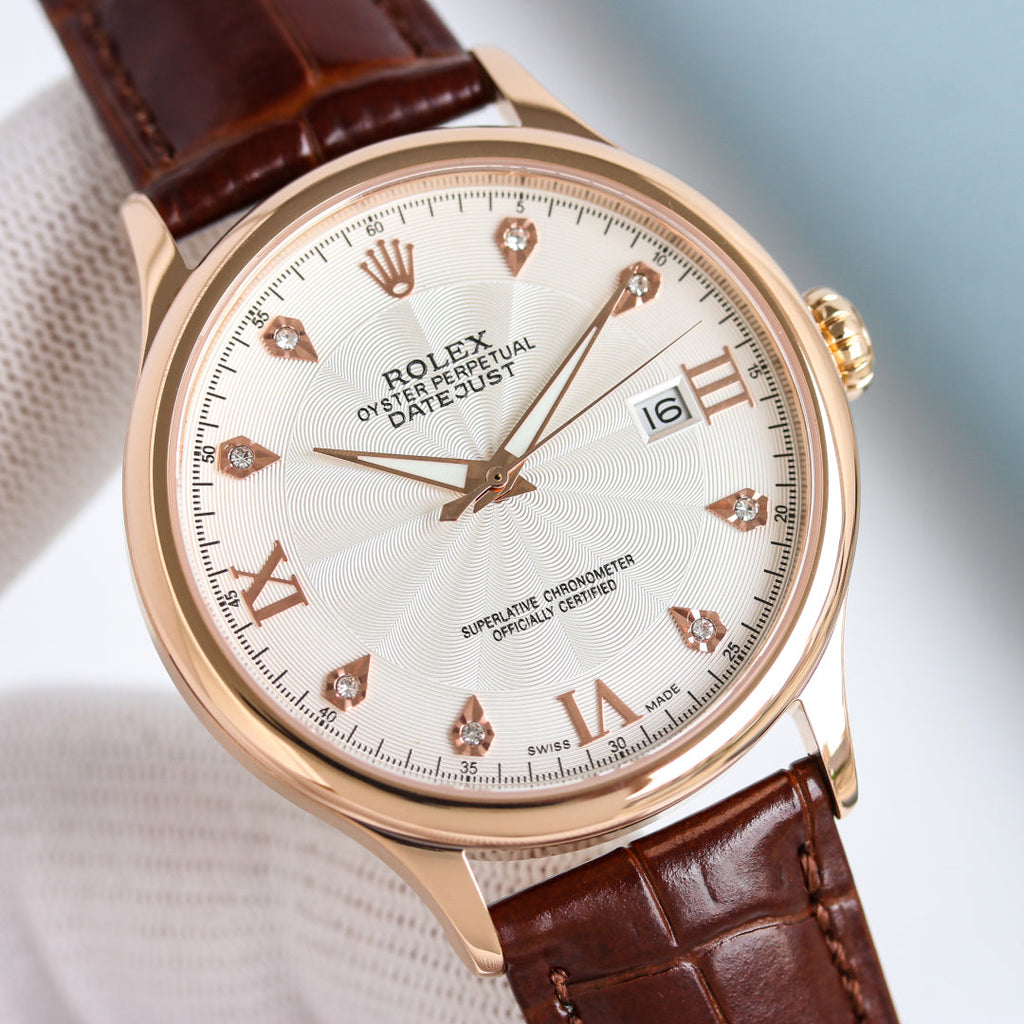 Rolex Datejust 40mm Silver Pink Gold Leather