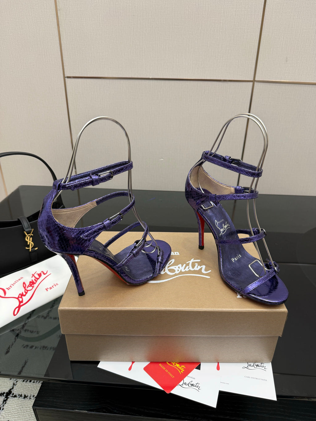 Christian Louboutin Loubigirl Spikes 100mm Sandal Grained PatentLeather 828167