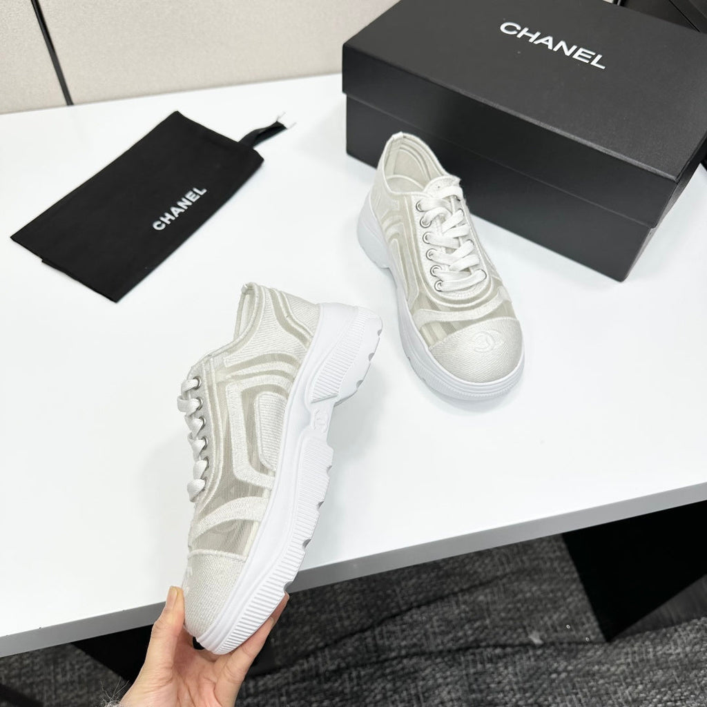 CC 26s Casual Sneakers Rhinestones White Mesh Sheepskin 626365