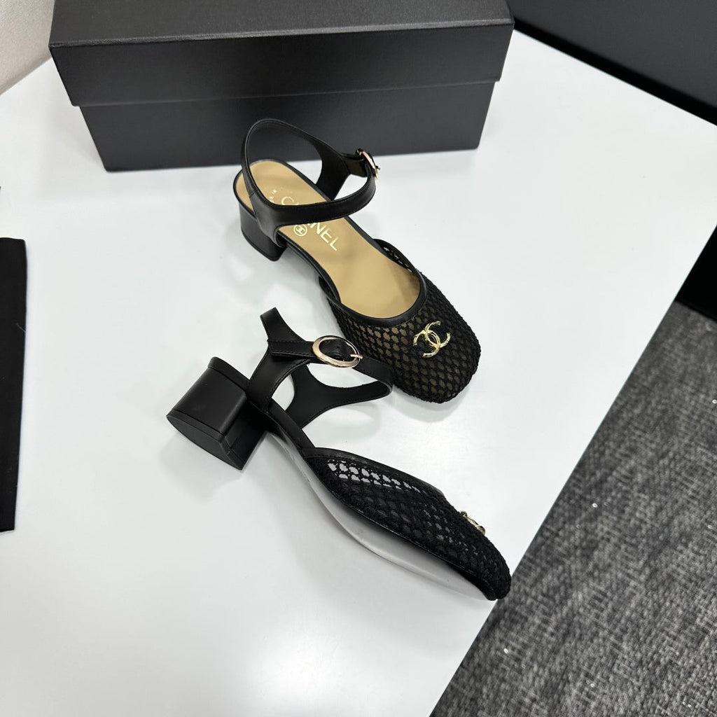 CC 2026 Mary Jane Sandals 45 Black Satin Cowhide 668118