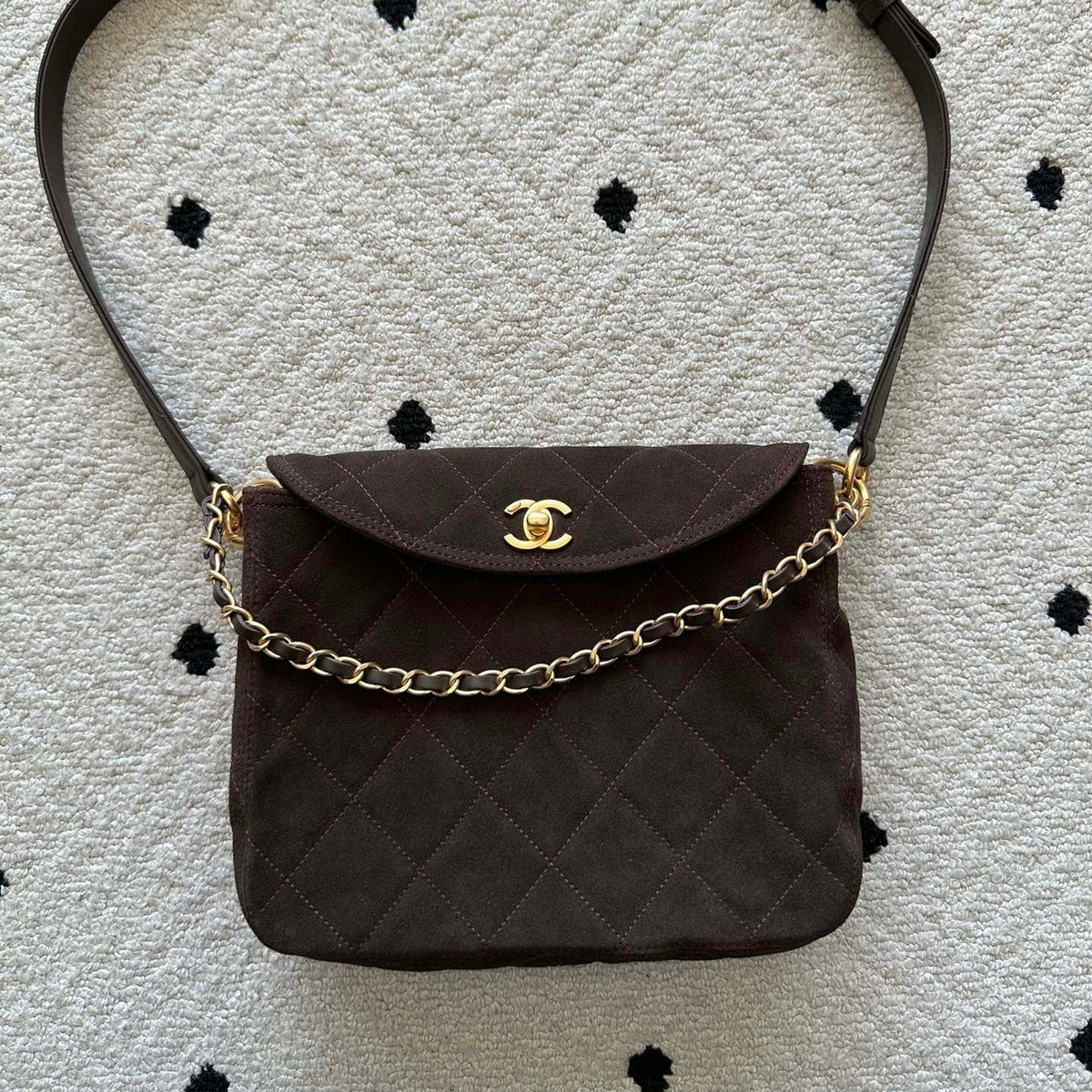 Chane 2026 Shoulder Bag 25cm Brown Suede