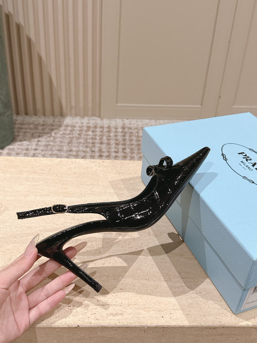 PRA 26S Slingback 85 Black Crocodile Embossed Leather 630739