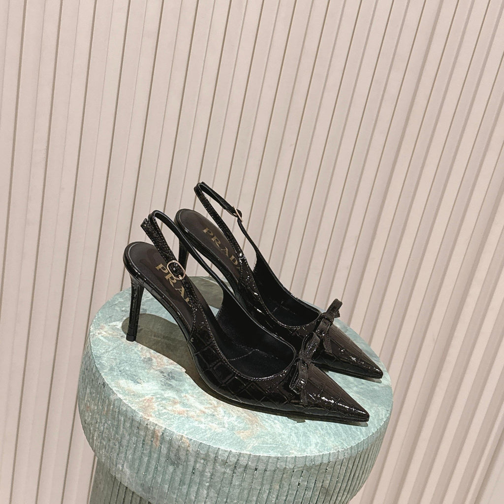 PRA 26S Slingback 85 Black Crocodile Embossed Leather 630739