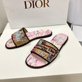 CD 26s Embroidered Sandals Pink Beige Multicolor Canvas Leather 683005