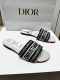CD 26s Embroidered Slippers Black White Canvas Leather 683019