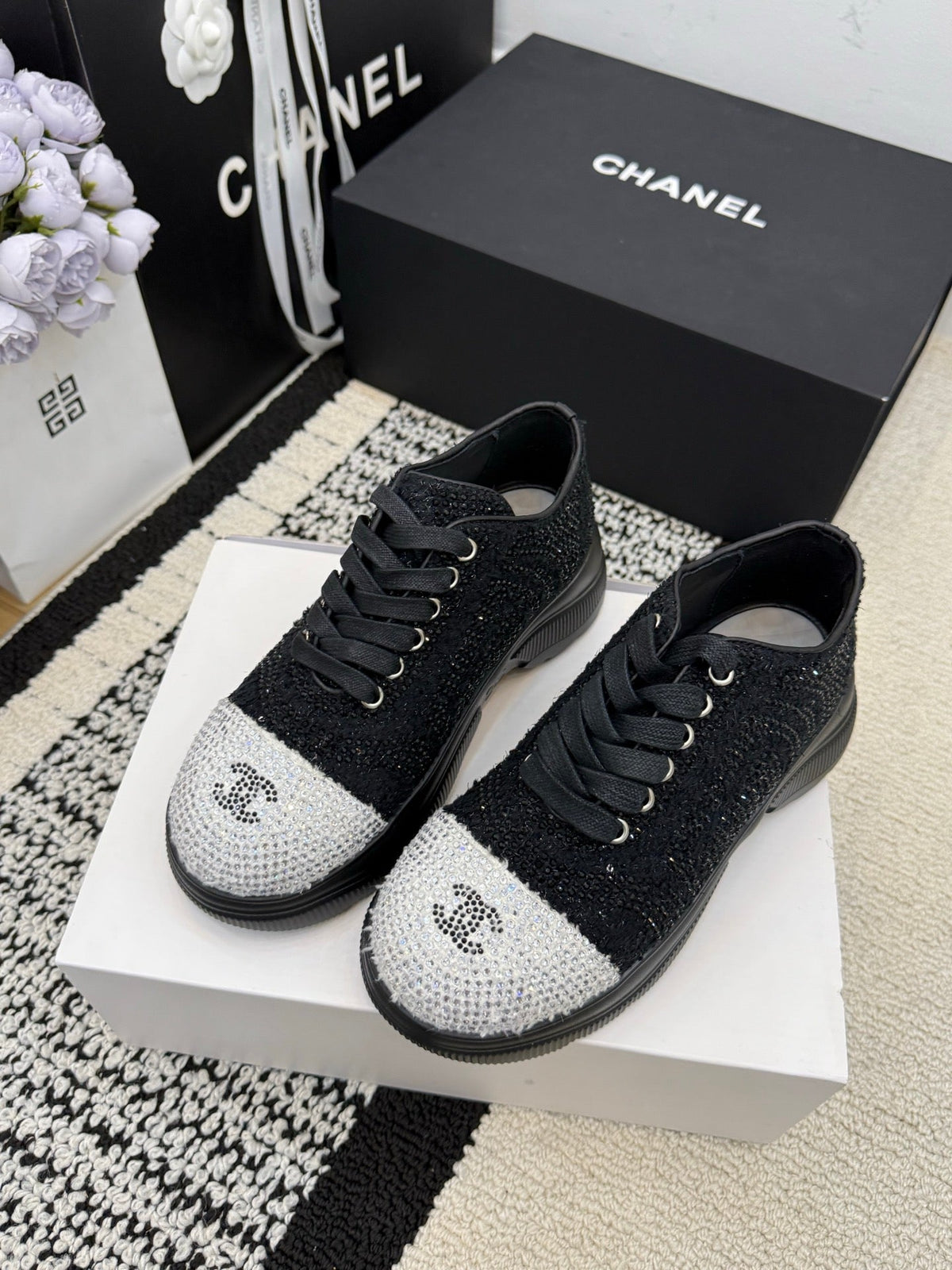 CC 26 Crystal-embellished Sneaker Black Leather 588796