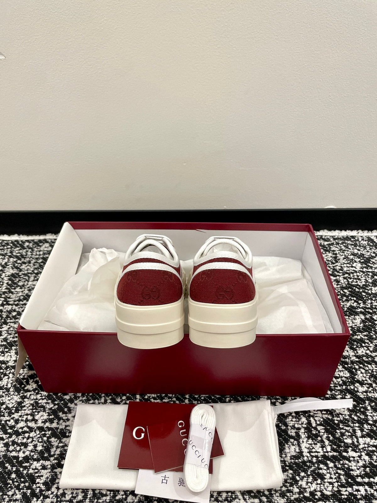 GG 26 Sneaker White Dark Red Canvas Leather 632822