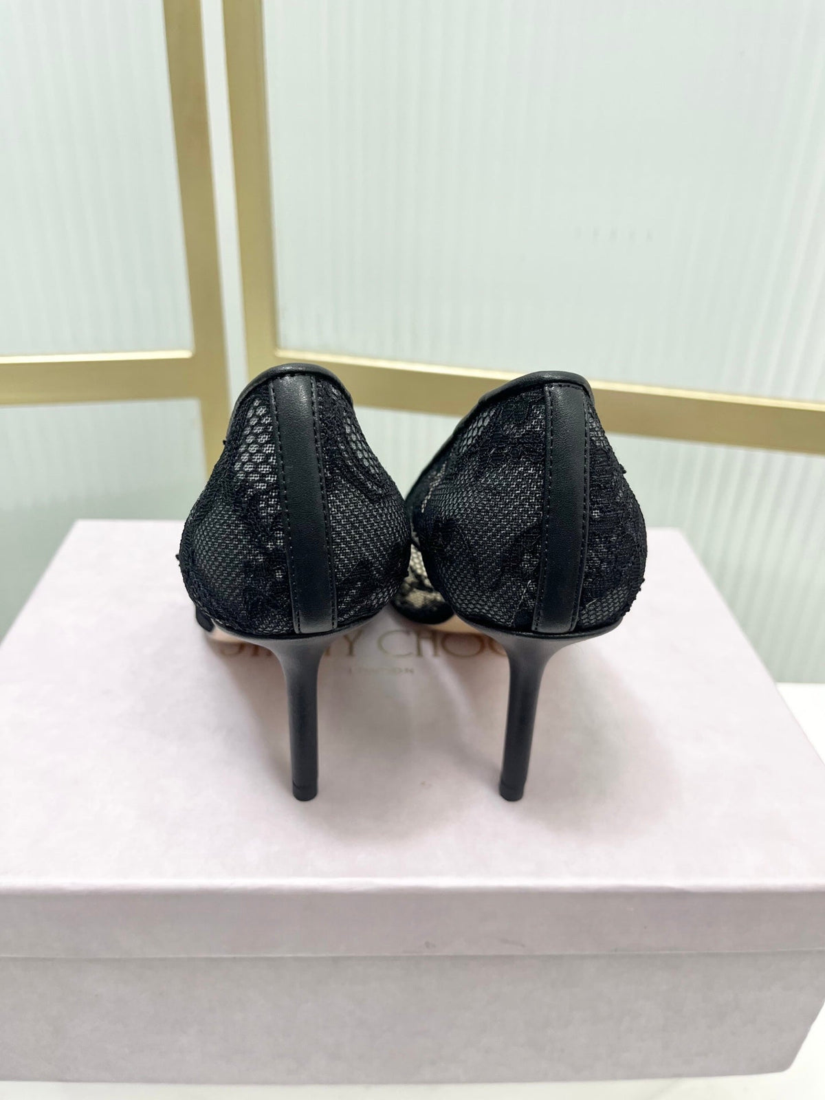 Jimmy 26s Heel Pump 85 Black Beige Lace Sheepskin 605953