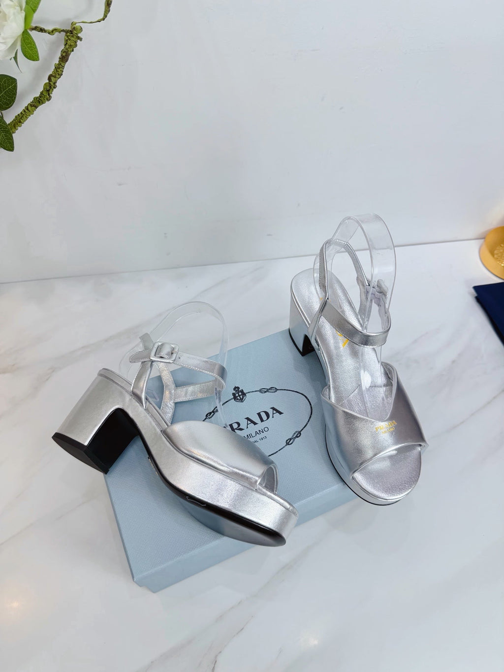 PRA 26SS Platform Sandals 75 Sliver Metallic Sheepskin 592378