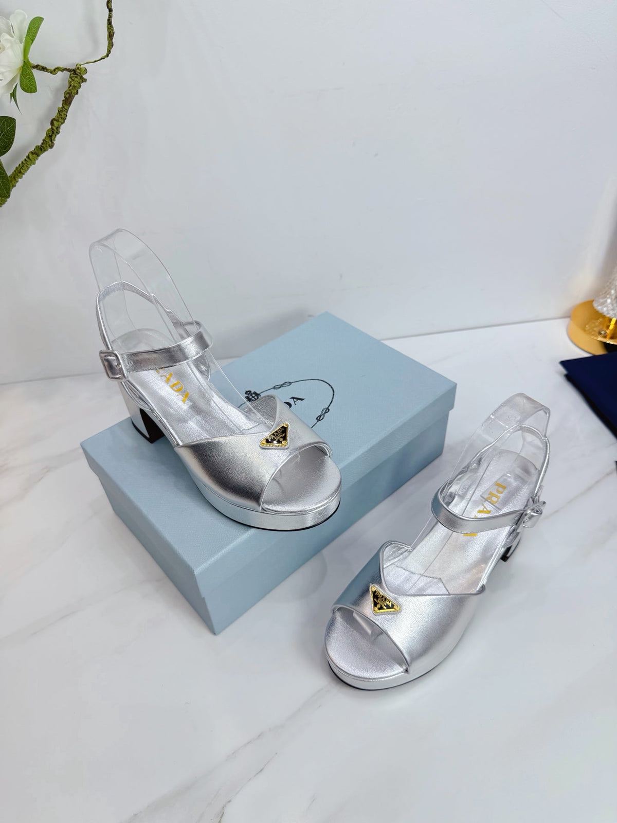 PRA 26SS Platform Sandals 75 Sliver Metallic Sheepskin 592386
