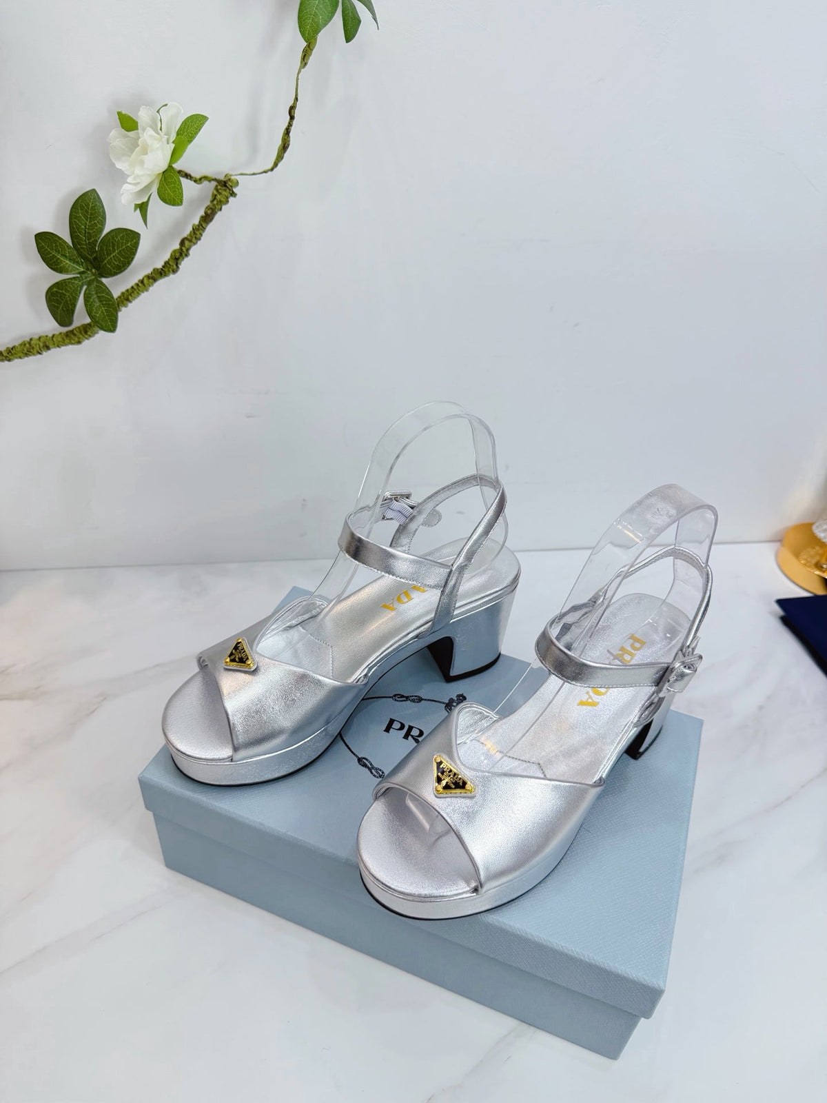 PRA 26SS Platform Sandals 75 Sliver Metallic Sheepskin 592386