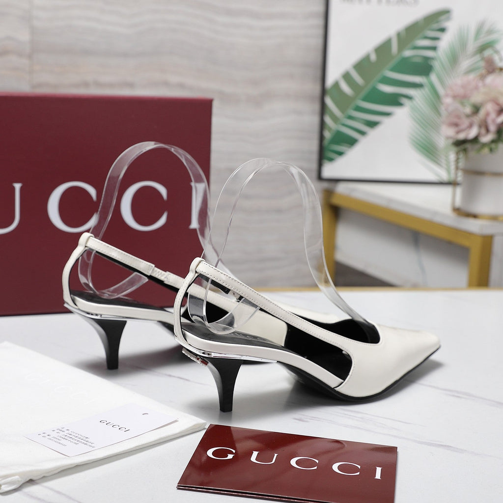 GG 26ss Slingback 60 White Sheepskin 601089