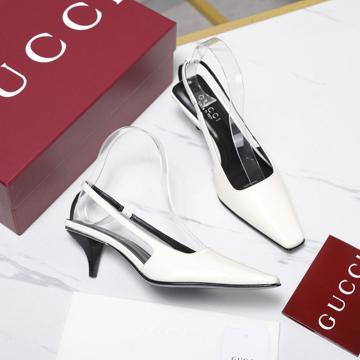 GG 26ss Slingback 60 White Sheepskin 601089