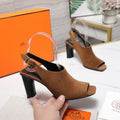 HM 26ss Peep-Toe Sandals 80 Brown Suede 601242