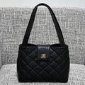 Chanel 2026 Caviar Diamond Flap Shoulder Bag 29cm Black Embossed Calfskin