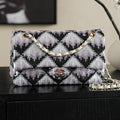 Chanel 2026 Flap Bag 25.5cm Black White Purple Sequin Leather 339086
