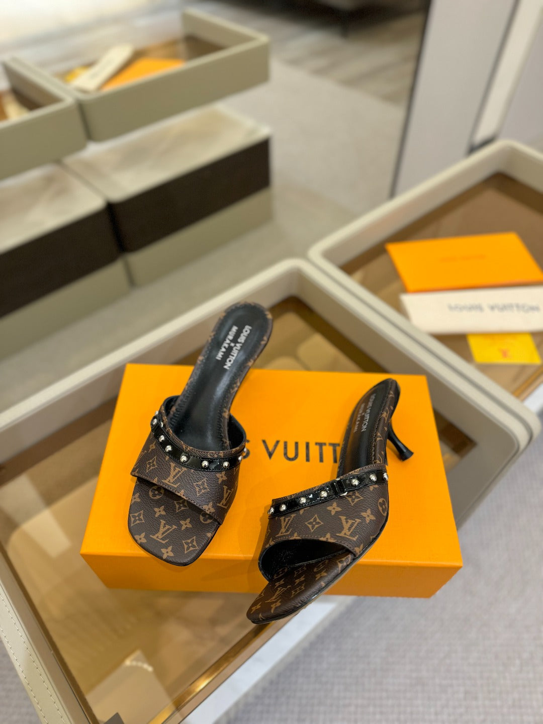 LV X TM 6AM HIGH 4 CM MULE IN CHOCOLATE BROWN MONOGRAM CALFSKIN