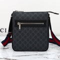 Gucci 2026 Flatpack Small Messenger Bag 24cm Black Dark Gray Canvas Leather