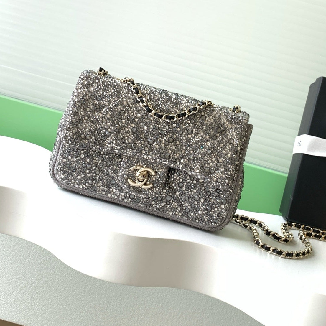 Chanel 2026 Flap Bag 21cm Silver mix Colors Sequin Leather 325282