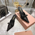 Miu 26 Pointed Toe High Heel Black Sheepskin 592087