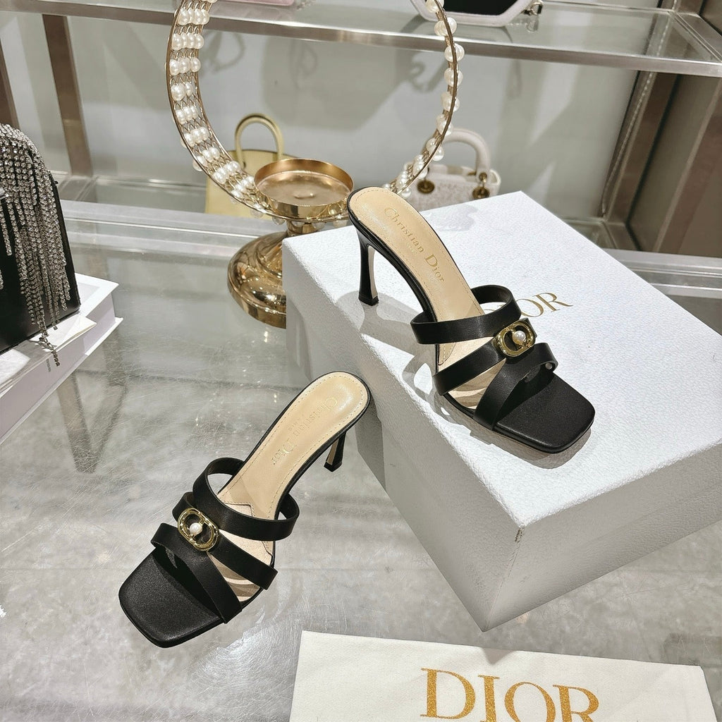 CD 26 High-Heeled Sandals 75mm Black Beige Leather 592255